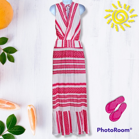 VENUS Smocked Waist Maxi Dress Size 16 White w/Pink Stripes By LASCANA for VENUS - Picture 4 of 10